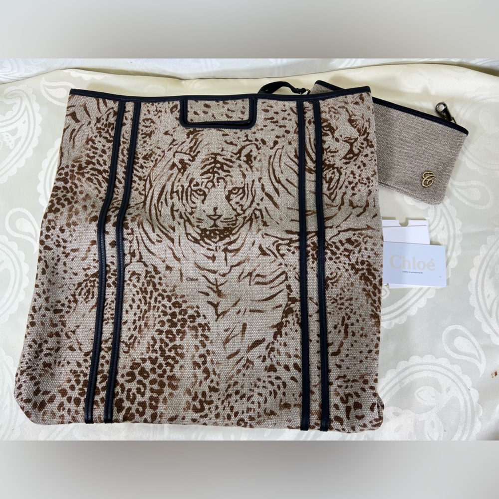 3186: Chloé Tiger Leopard Reversible XL Tote & Pouch Set